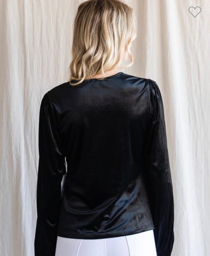 Solid black velvet sweetheart neck top