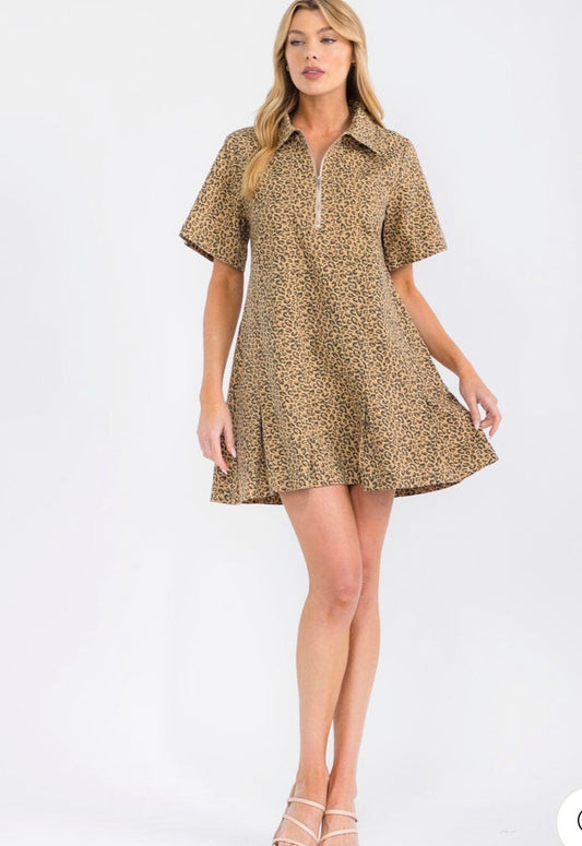 Zain zip up leopard denim dress
