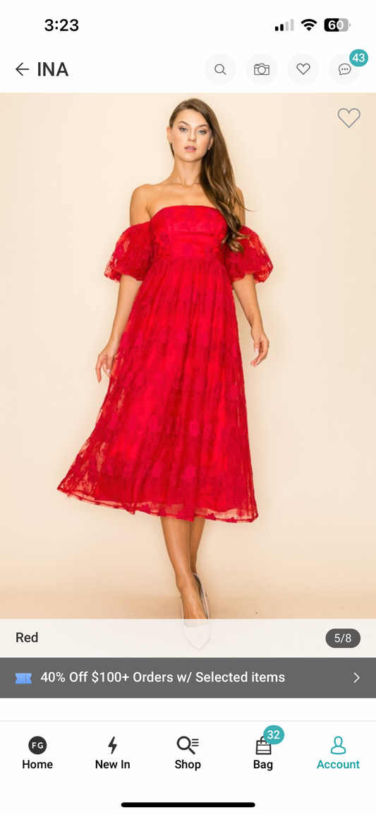 Sia deep red off shoulder dress