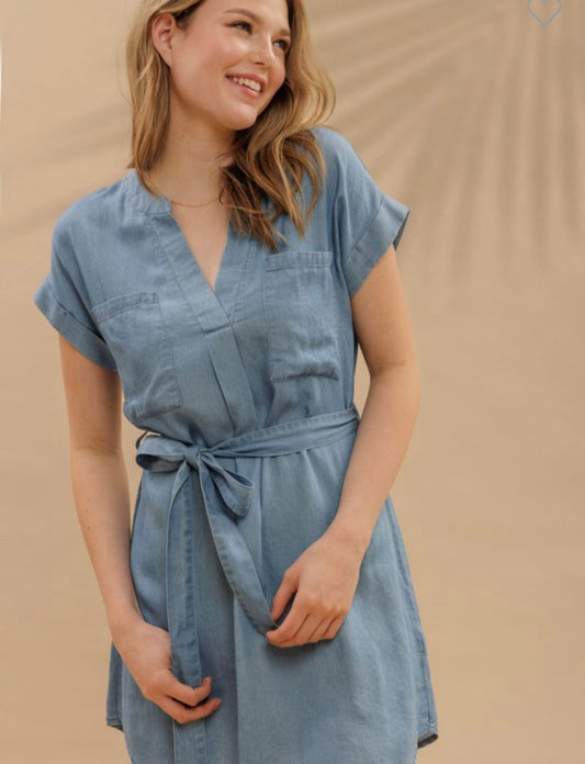 Char chambray belted dress