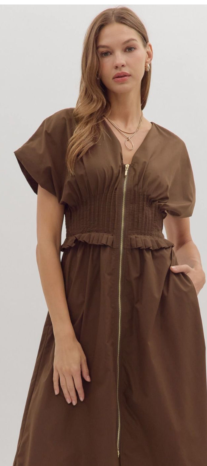 Esther espresso zipper front dress