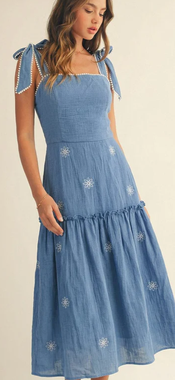 Denim embroidery midi
