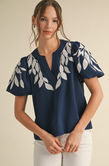 Lucy leaf embroidered blouse