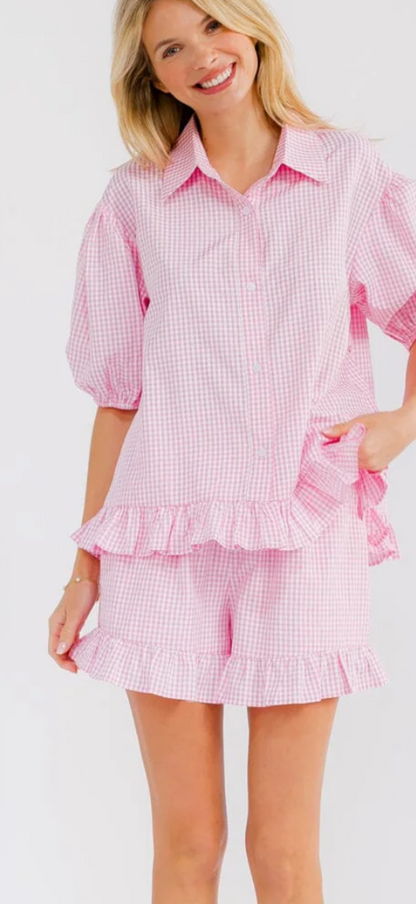 Ginger gingham two piece ruffle set