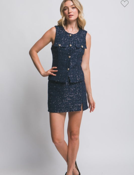 Nayeli navy tweed vest