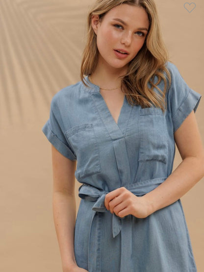 Char chambray belted dress