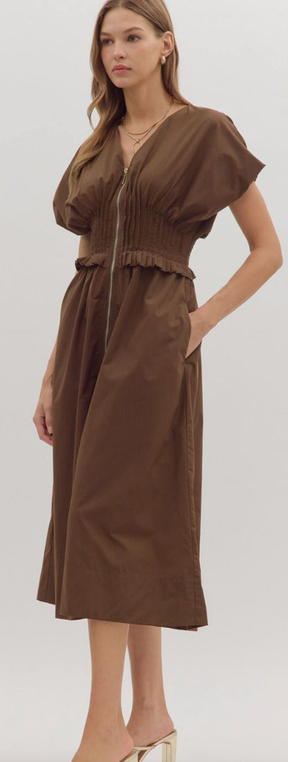 Esther espresso zipper front dress