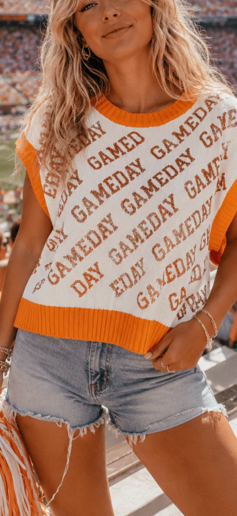 Orange gameday graffiti top