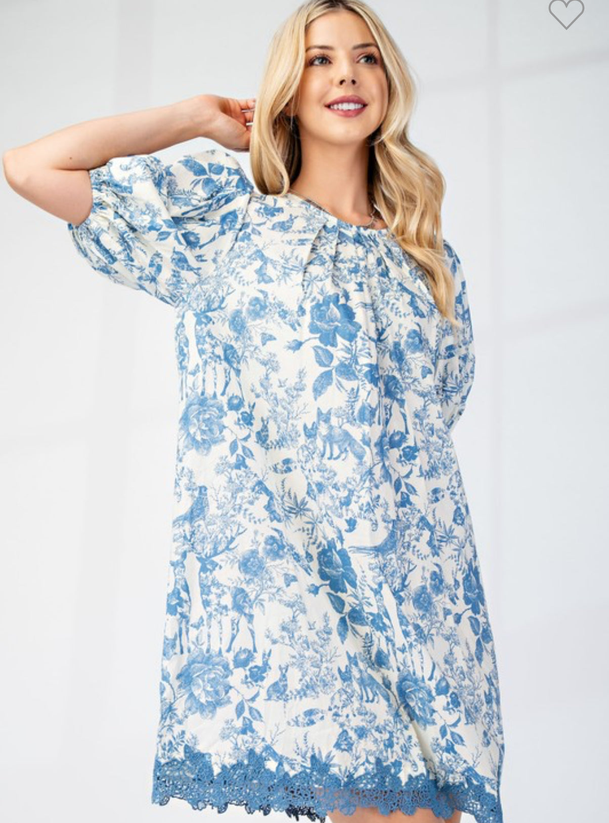 Presley pleated round neck puff sleeve dress