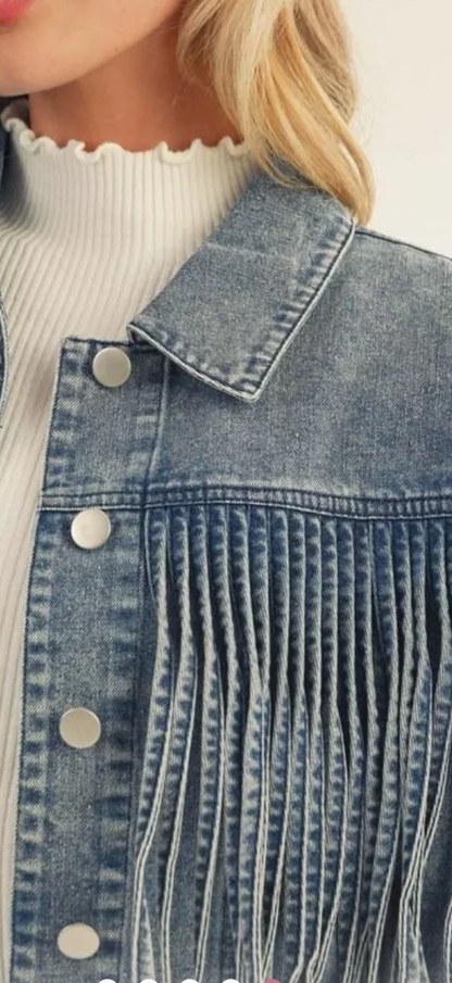 Felice fringe denim jacket pre sale $38
