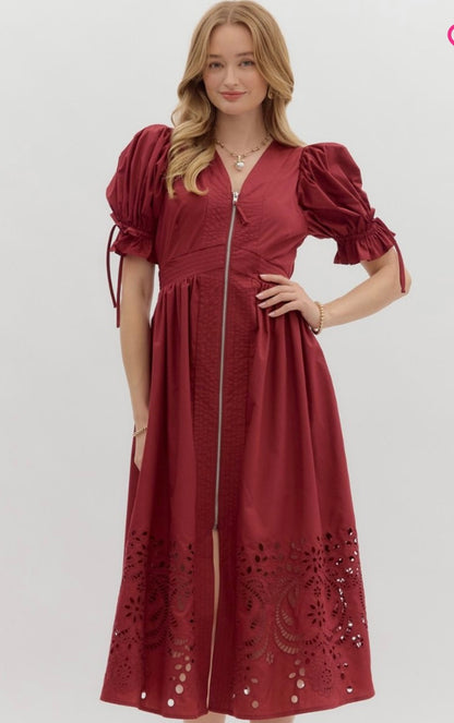 Paloma puff sleeve zipper front dress