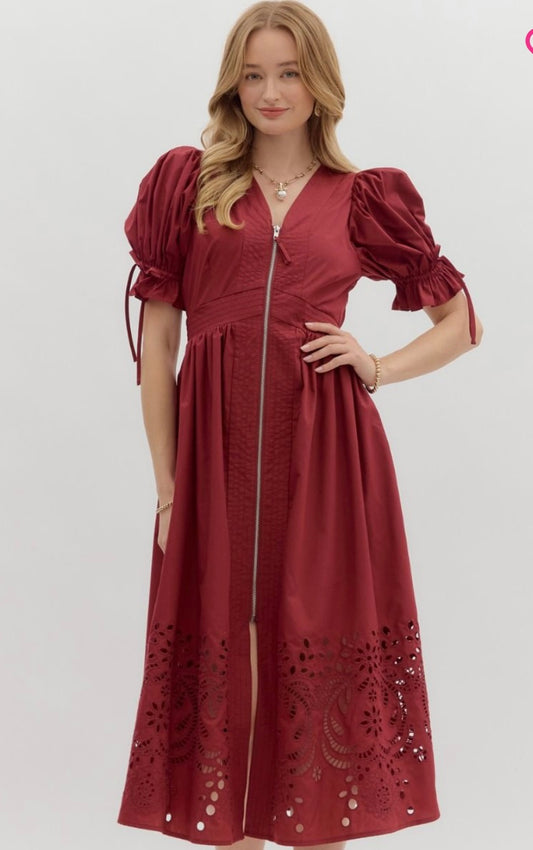 Paloma puff sleeve zipper front dress