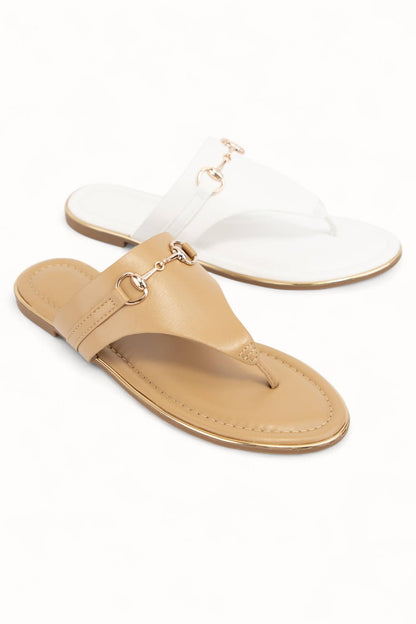 -** preorder only WIDE STRAP THONG SANDAL WITH HORSEBIT CHAIN