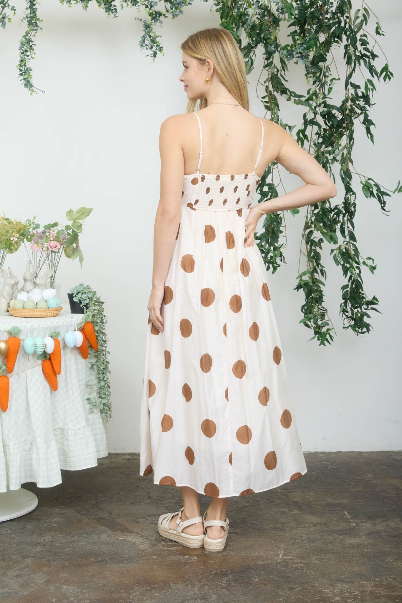 Empress POLKA DOT EMPIRE WAIST SPAGHETTI STRAP MIDI DRESS