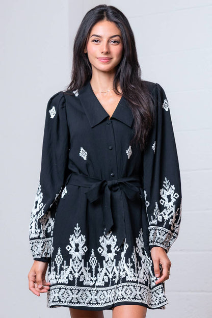 Emery A-LINE BOARDER EMBO MINI DRESS