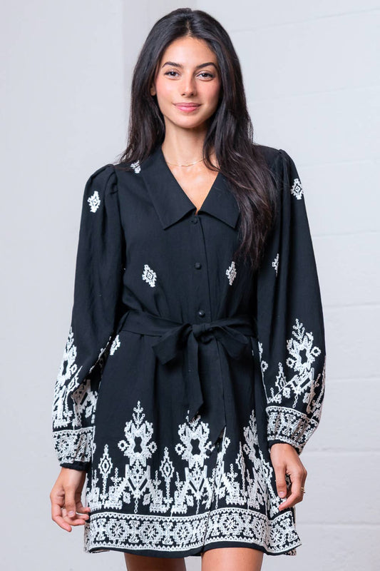Emery A-LINE BOARDER EMBO MINI DRESS