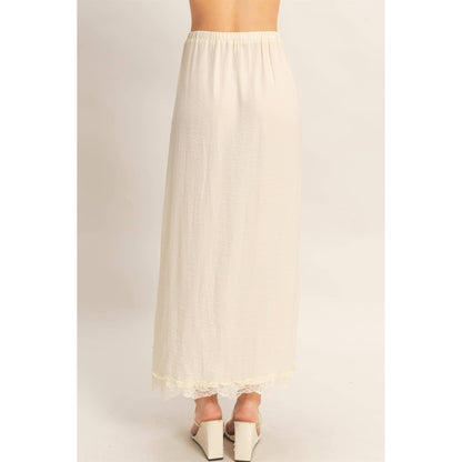 Skirt With Front Slit And Lace Hem