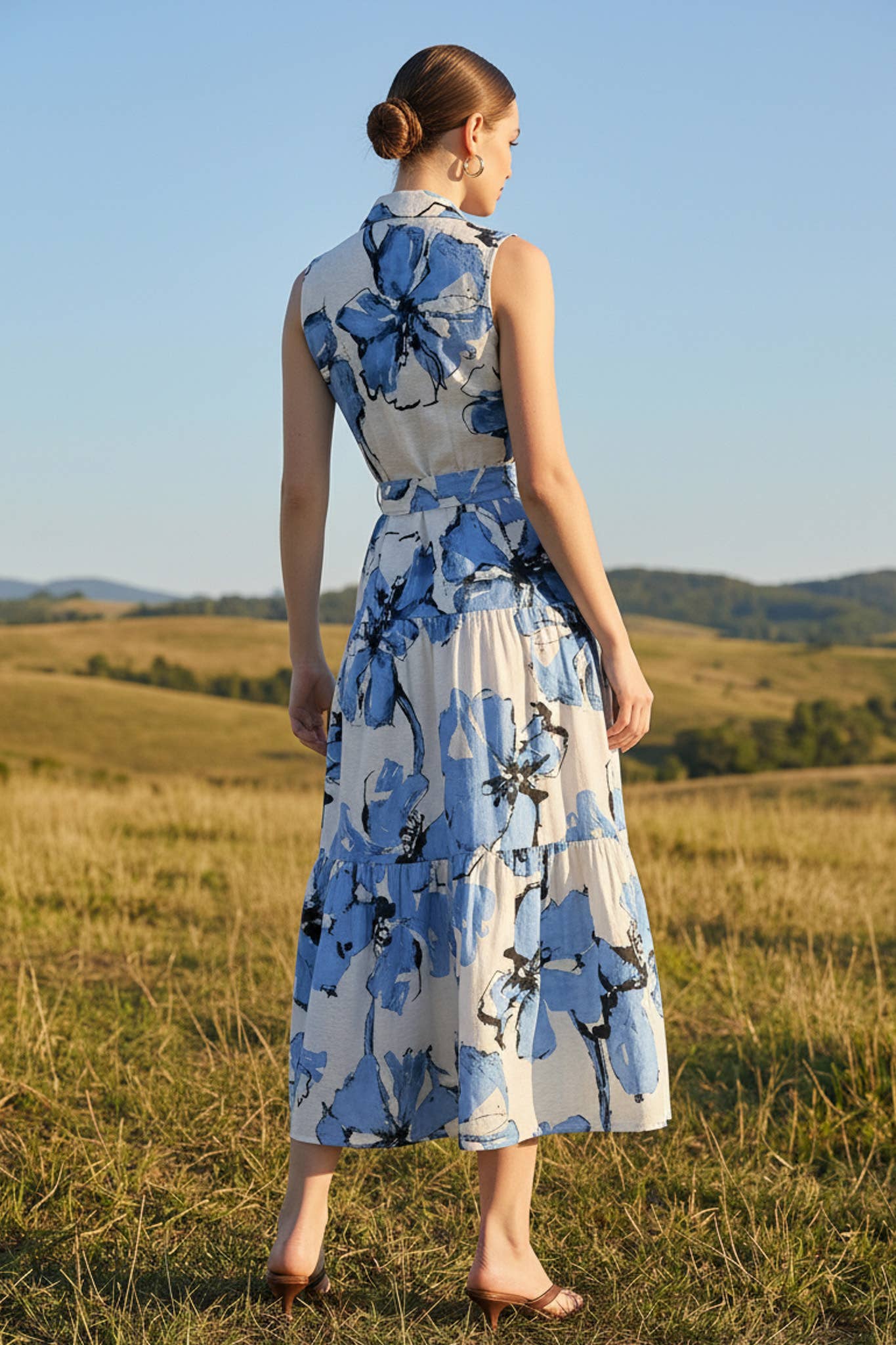 Talle PRINTED SLEEVELESS LONG DRESS WITH BELT