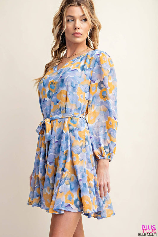 CASSIE CREPE CHIFFON DRESS WITH PRINTED FABRIC