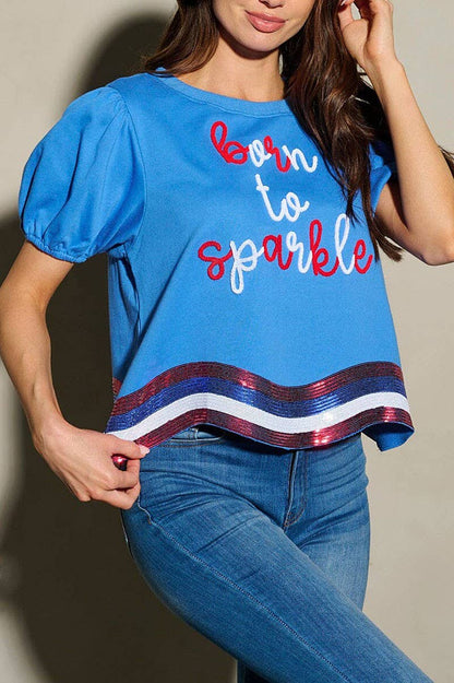 SEQUINS BORN TO SPARKLE PATRIOTIC TUNIC BLOUSE TOP