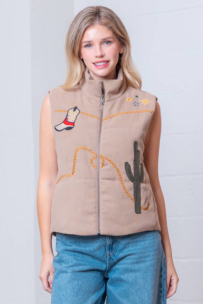 HJ75224T-SLVLESS WESTERN EMBROIDERY WOVEN VEST