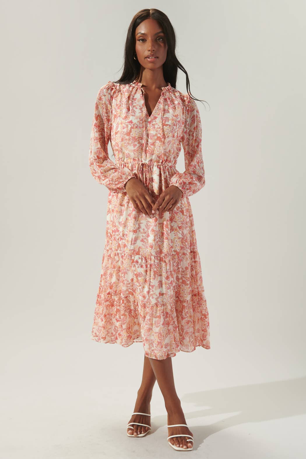 Mariella Vintage Floral Tiered Midi Dress