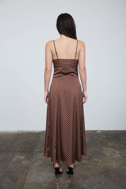 Dot your heart out LACE TRIM SPAGHETTI STRAP MIDI DRESS