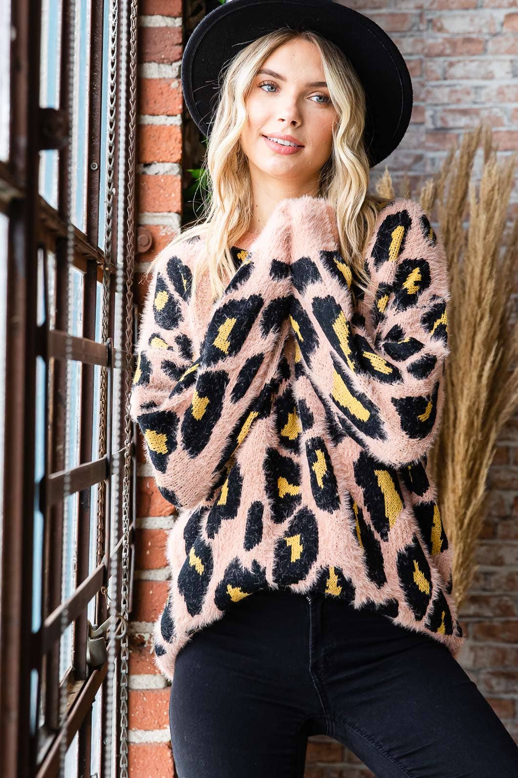 Lenny Leopard  Round Neck Sweater Top