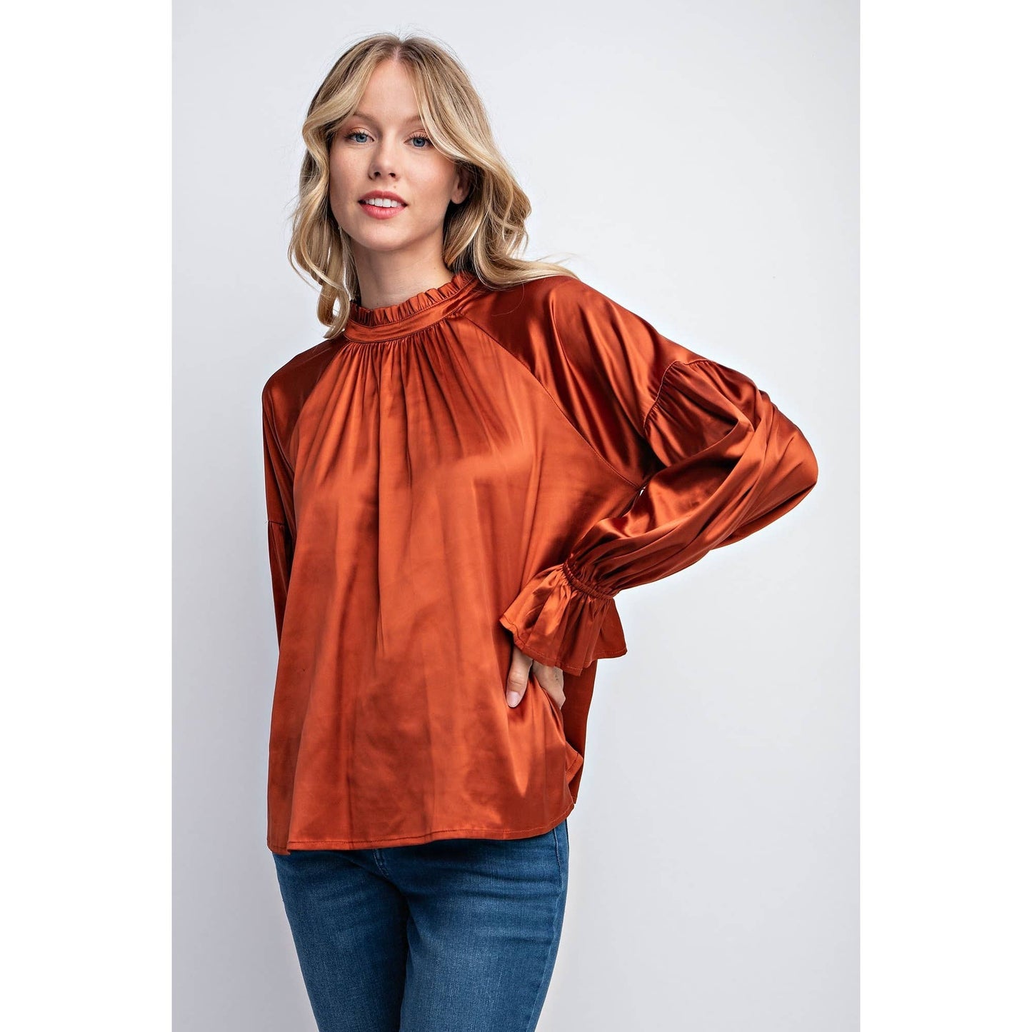 FRILLED COLLAR SATIN BLOUSE