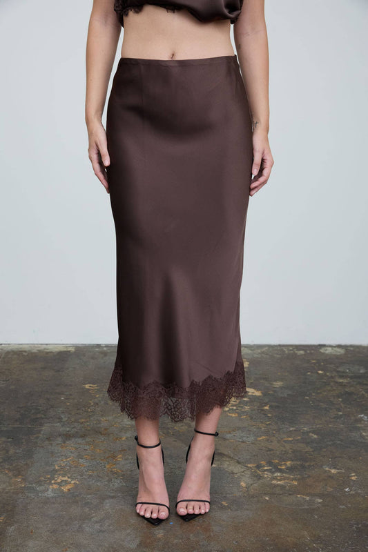 Lace the day hem BACK SLIT PENCIL MIDI SKIRT (PRE-ORDER