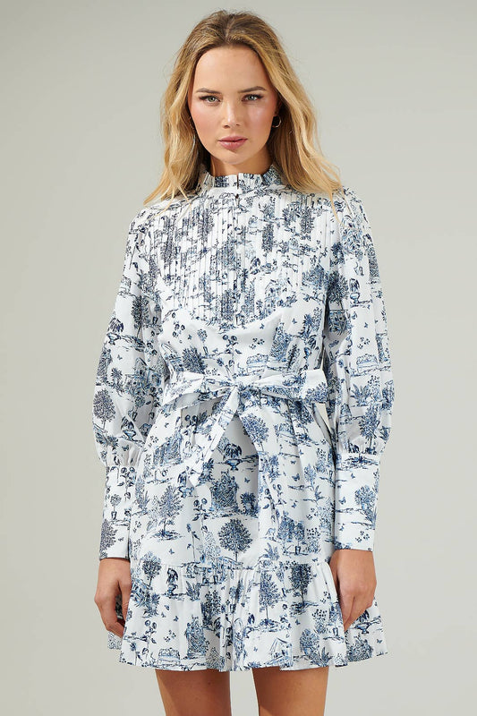 Renzo Toile Beacher Pintuck Shift Dress