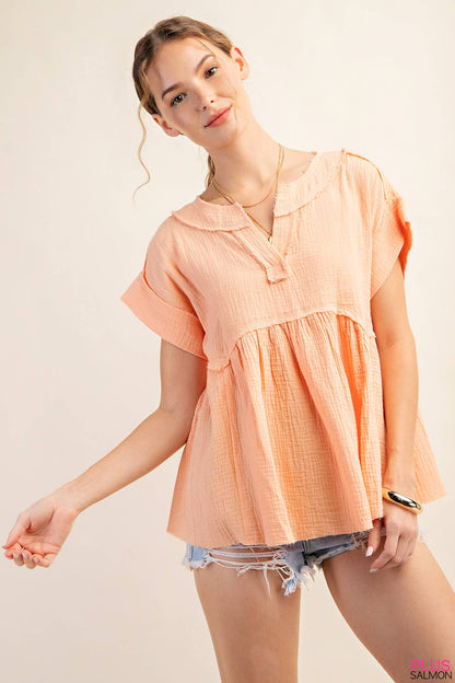 LINDSEY SHIRRED BABYDOLL TOP