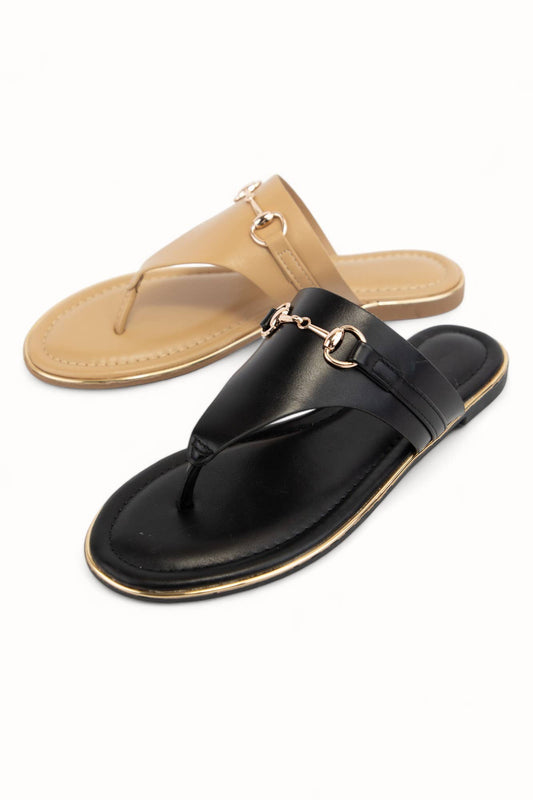 -** preorder only WIDE STRAP THONG SANDAL WITH HORSEBIT CHAIN