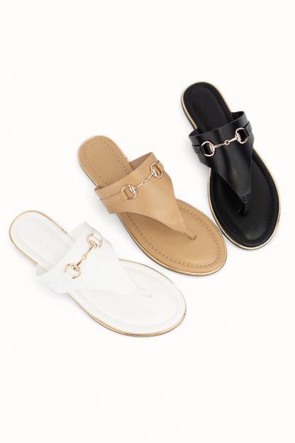 -** preorder only WIDE STRAP THONG SANDAL WITH HORSEBIT CHAIN