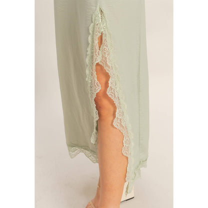 Skirt With Front Slit And Lace Hem