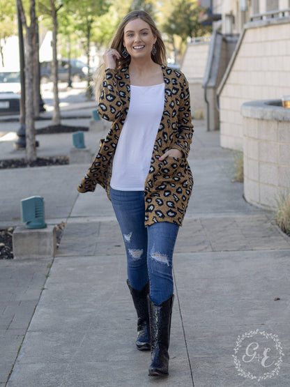 Fireplace Chillin Sweater Cardigan with Pockets, Leopard