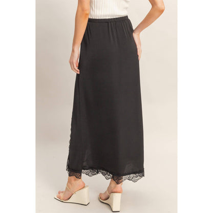 Skirt With Front Slit And Lace Hem