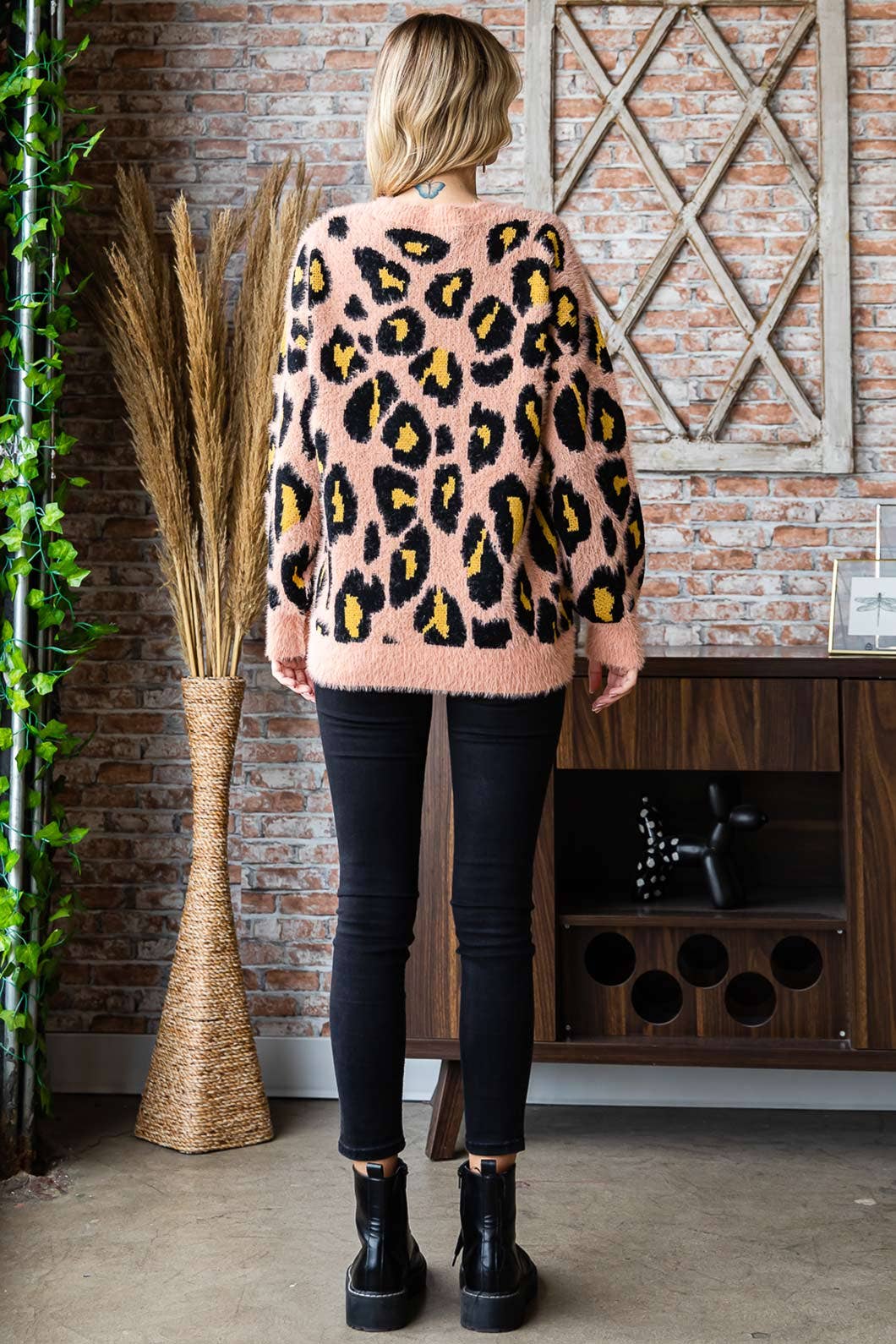 Lenny Leopard  Round Neck Sweater Top
