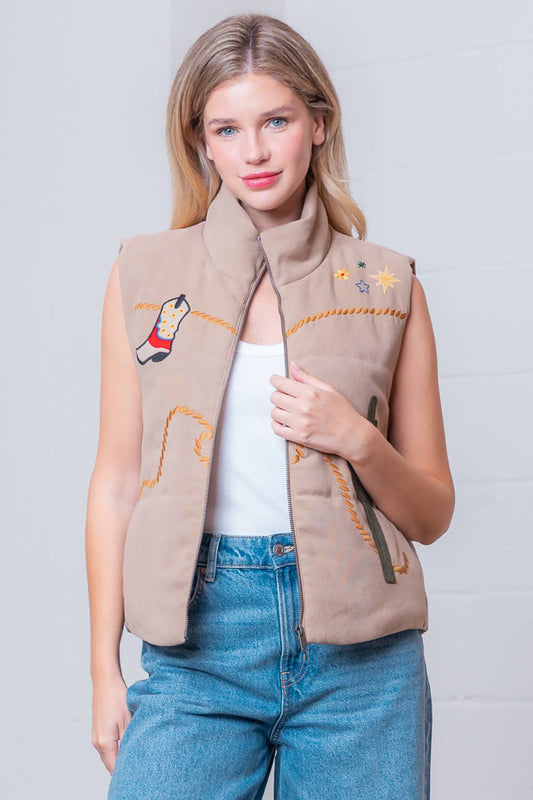 HJ75224T-SLVLESS WESTERN EMBROIDERY WOVEN VEST