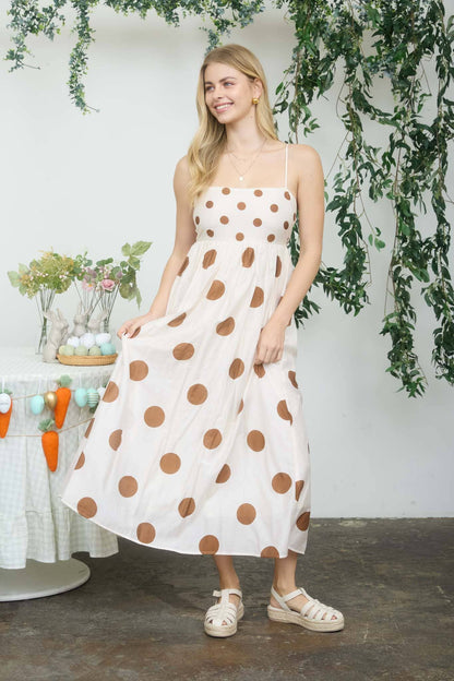 Empress POLKA DOT EMPIRE WAIST SPAGHETTI STRAP MIDI DRESS