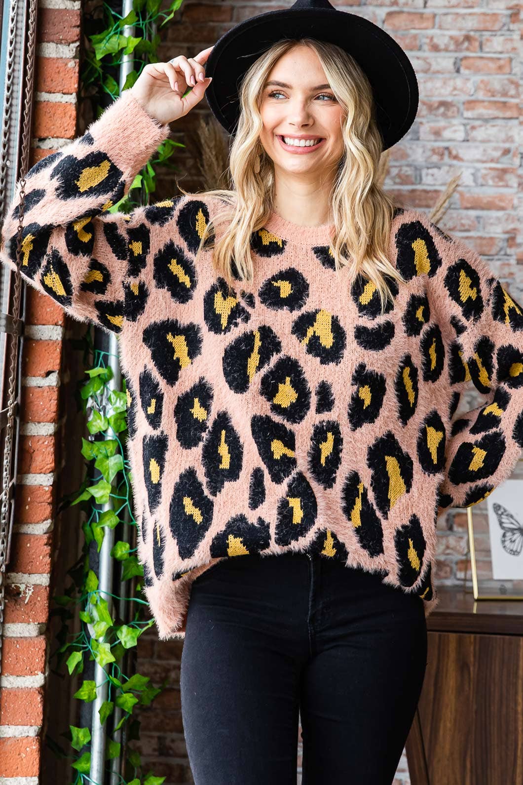 Lenny Leopard  Round Neck Sweater Top