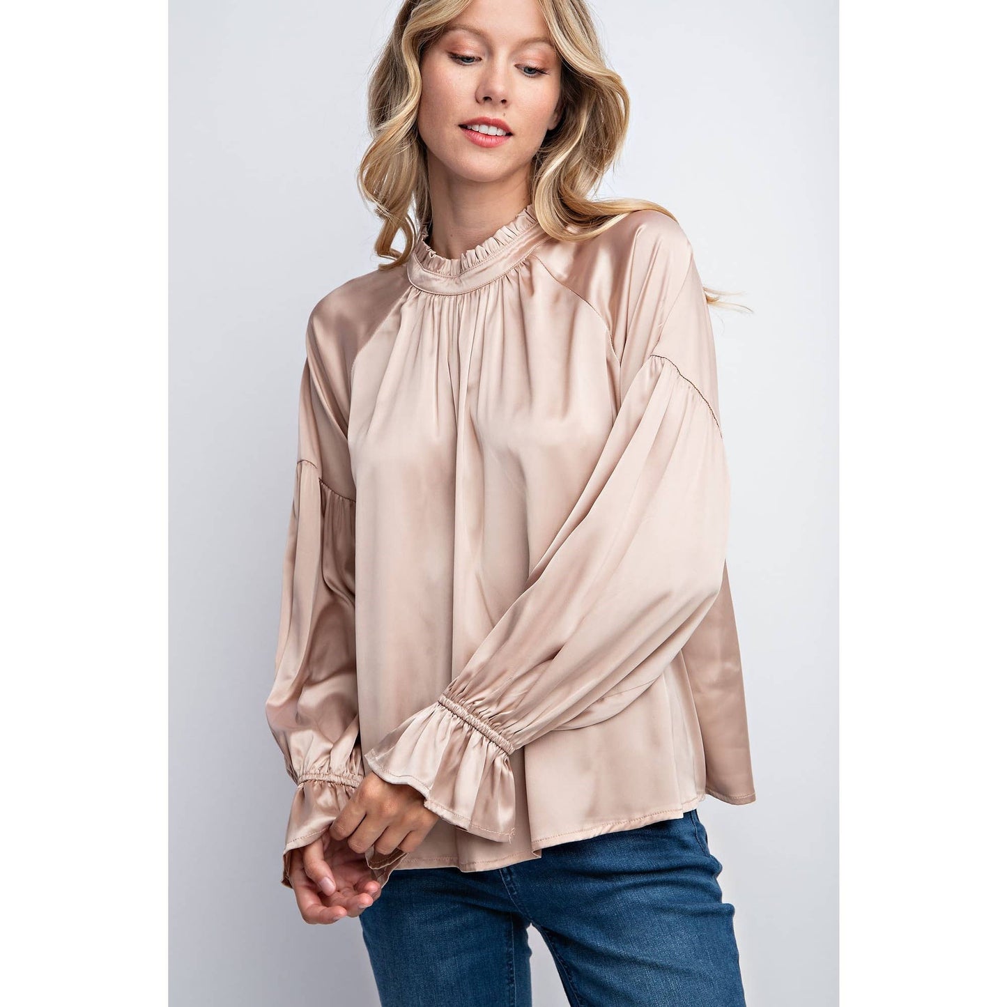 FRILLED COLLAR SATIN BLOUSE