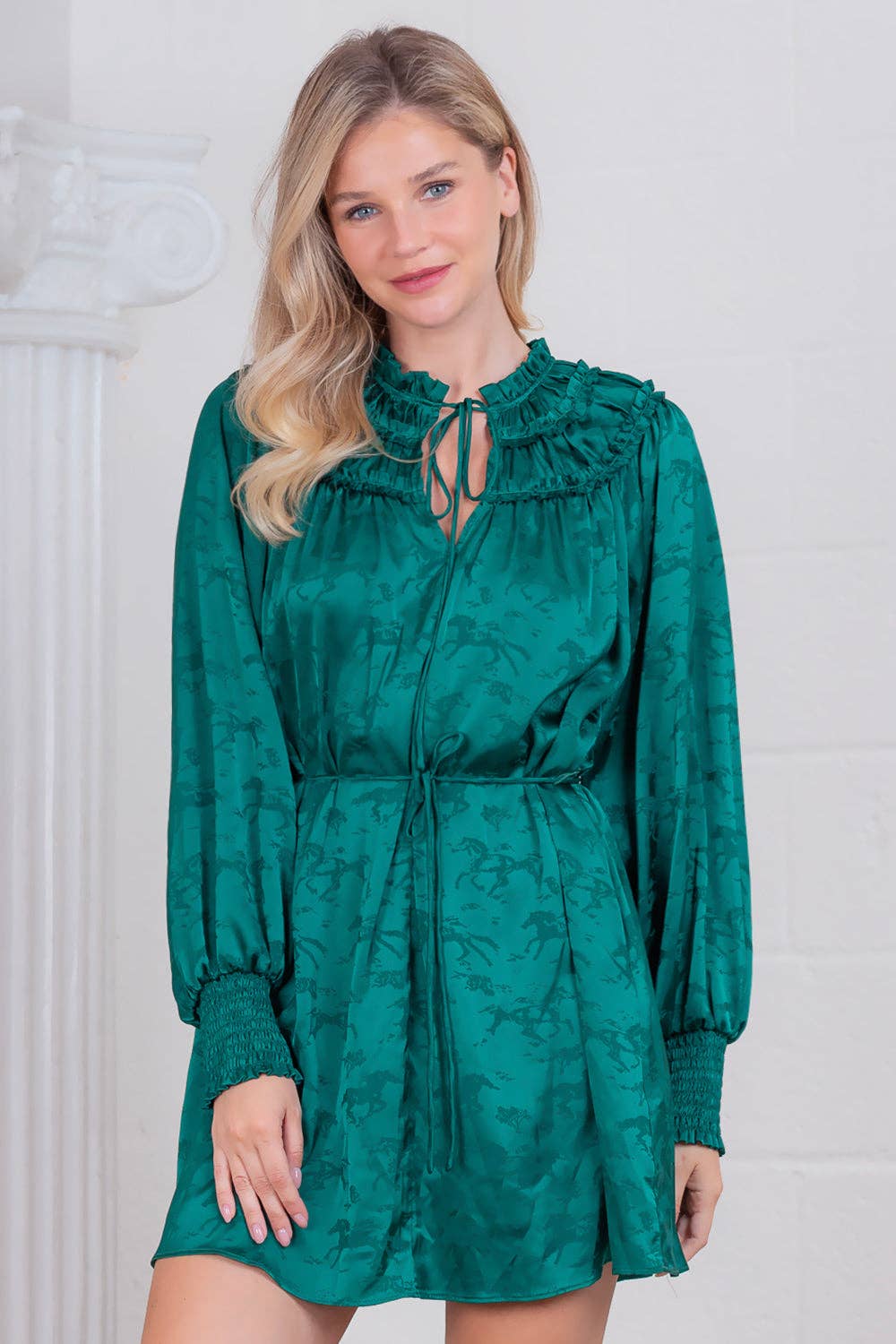 Holly Horse jacquard print long sleeve mini dress