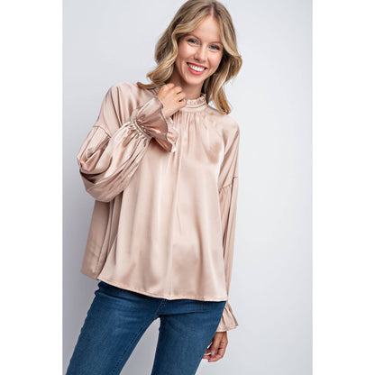 FRILLED COLLAR SATIN BLOUSE