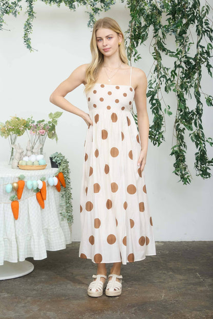 Empress POLKA DOT EMPIRE WAIST SPAGHETTI STRAP MIDI DRESS