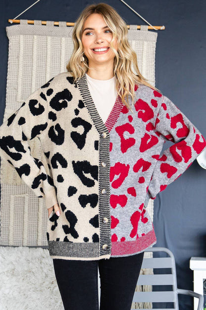 Lexi Leopard Print Blocked Sweater Cardigan