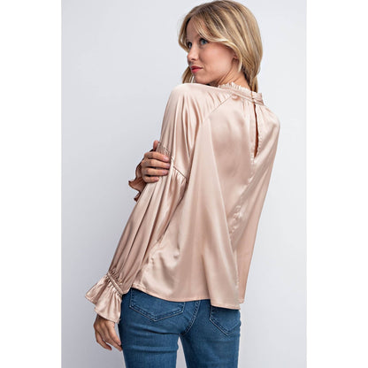 FRILLED COLLAR SATIN BLOUSE