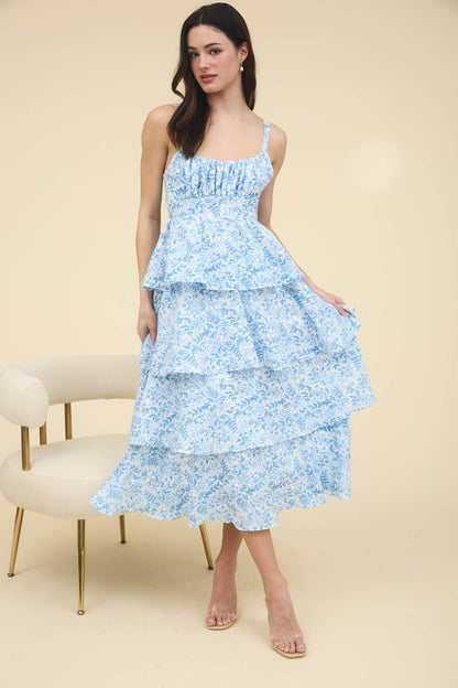 Francesca FLORAL BACK TIERED RUFFLE TIERED MAXI DRESS