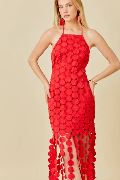 Circle Fringe Crochet flocking Midi Dress Grit and Grace Circle Fringe Crochet flocking Midi Dress Grit and Grace