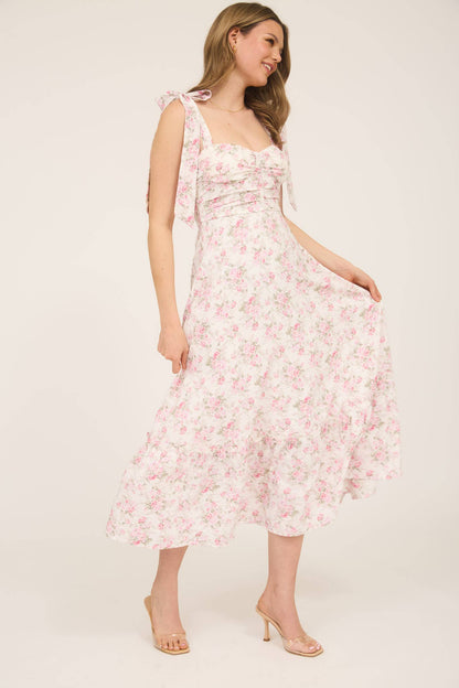 Felicity FLORAL TIE STRAP RUCHED DETAIL MAXI DRESS
